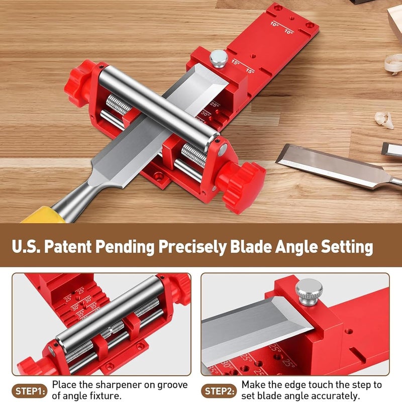 Gohelper Chisel Sharpening Jig with Diamond Sharpening Stone 400# 1000# 3000# 8000# Grit, Wood Honing Guide for Chisels and Planes Width 0.1" to 2.8" - Image 5